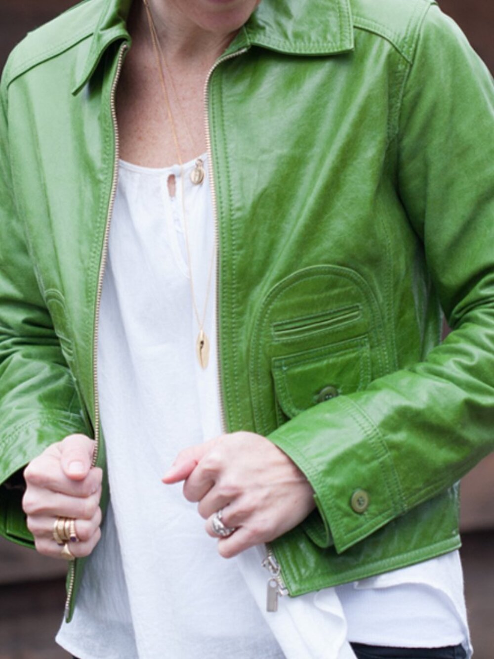 Rare Green Leather Jacket. Cropped Bomber. Zip-Front. Perfect. Size M-L - Picture 7 of 10